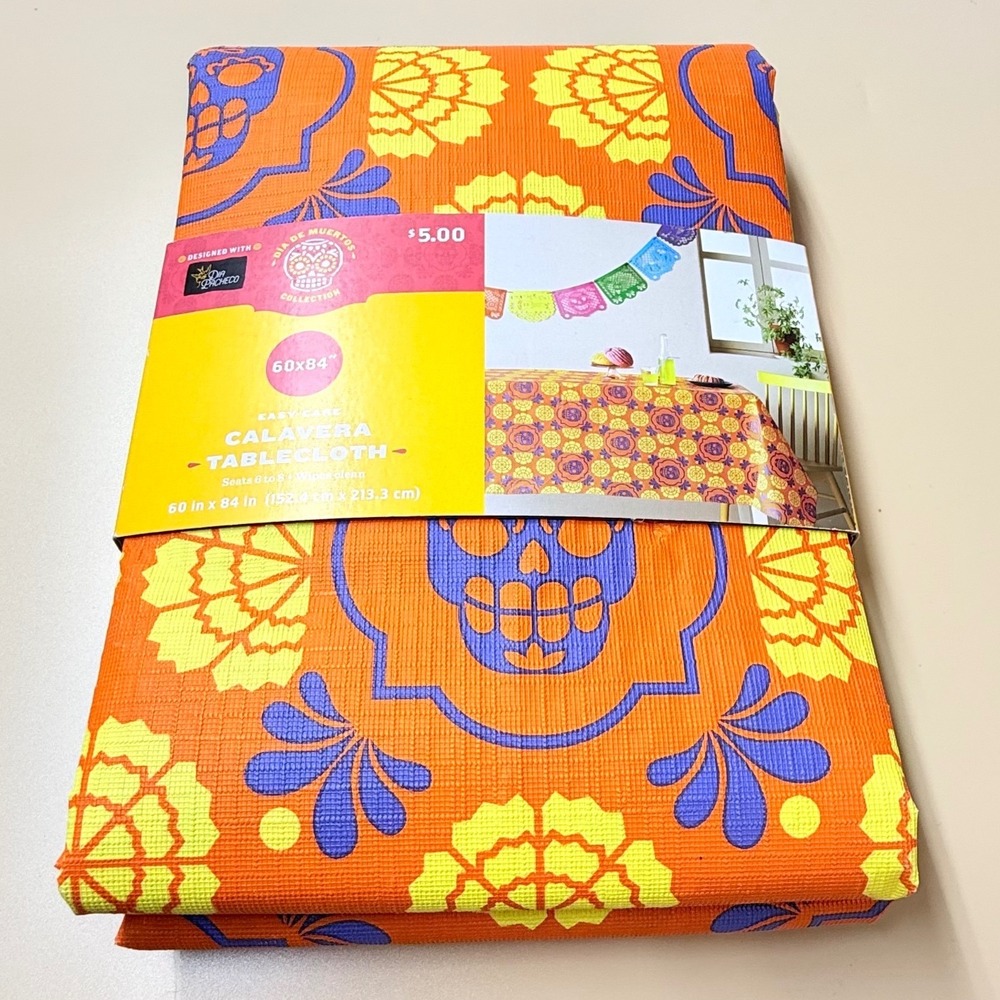 Dia de Muertos Calavera Tablecloth 60x84 Oblong Orange Purple Sugar Skull Target